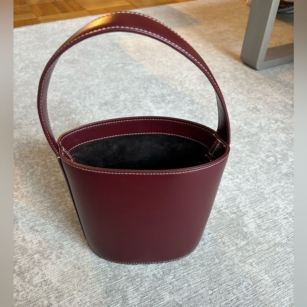 Staud Leather Bucket Bag, Maroon Color